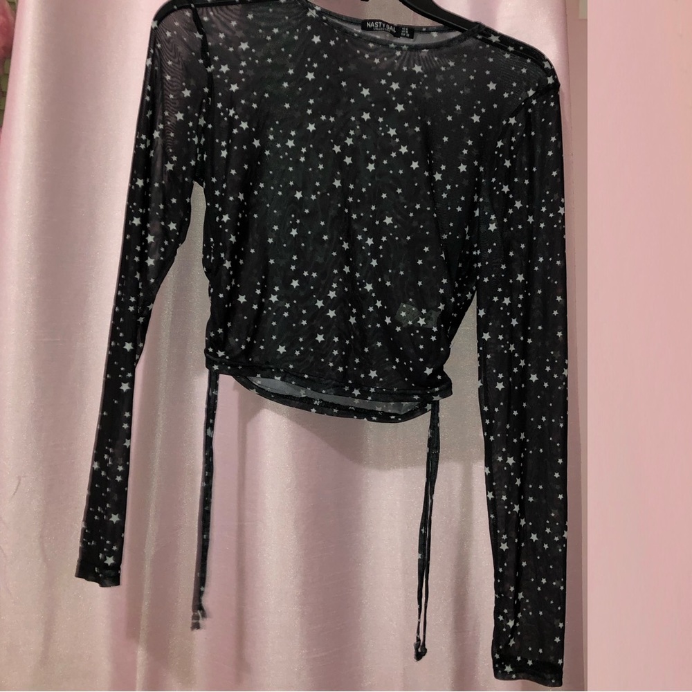 nasty gal black sheer star tie side top size 6